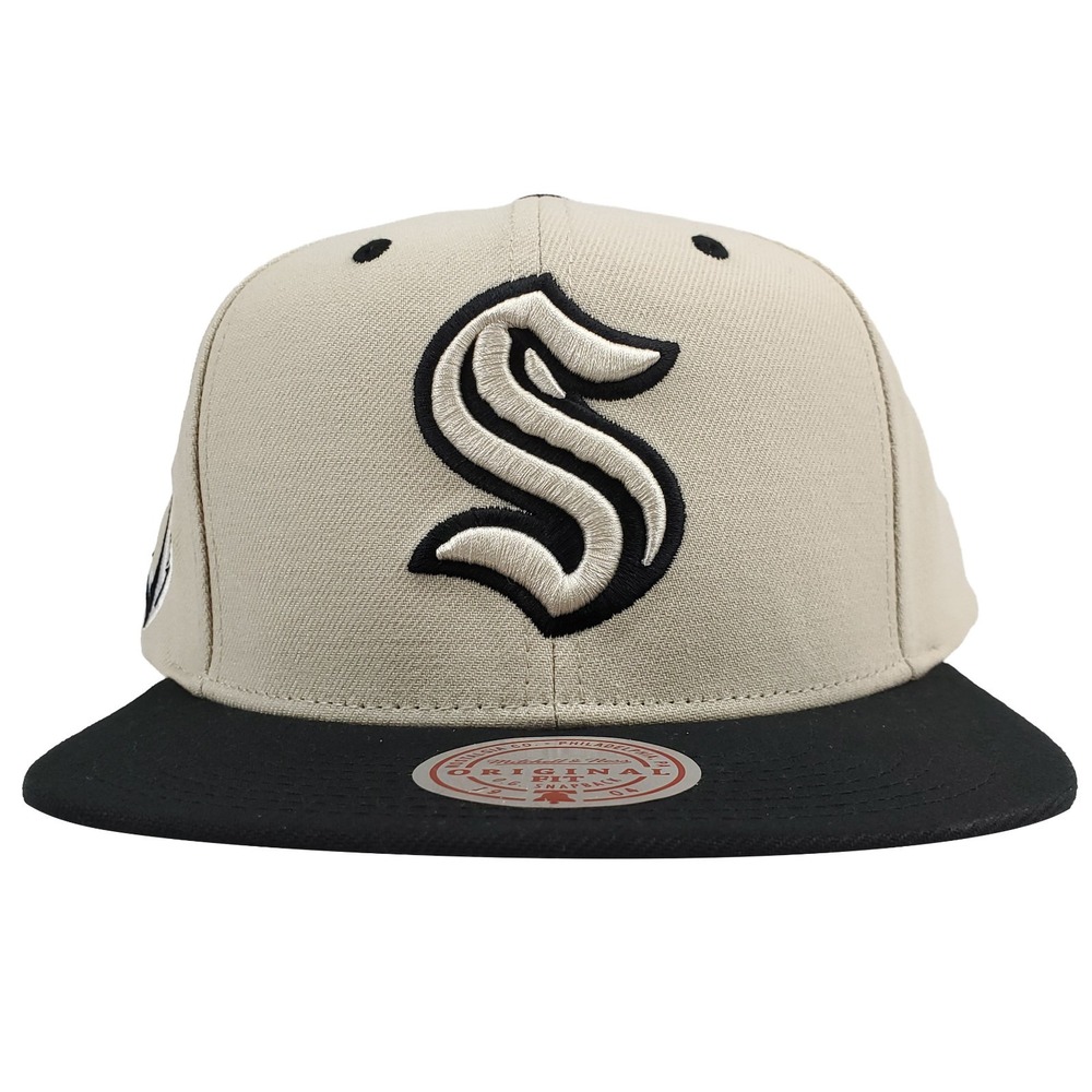 Seattle Kraken Mitchell & Ness NHL Snapback Hat Cap 3D Logo Cream‎ Black NWT